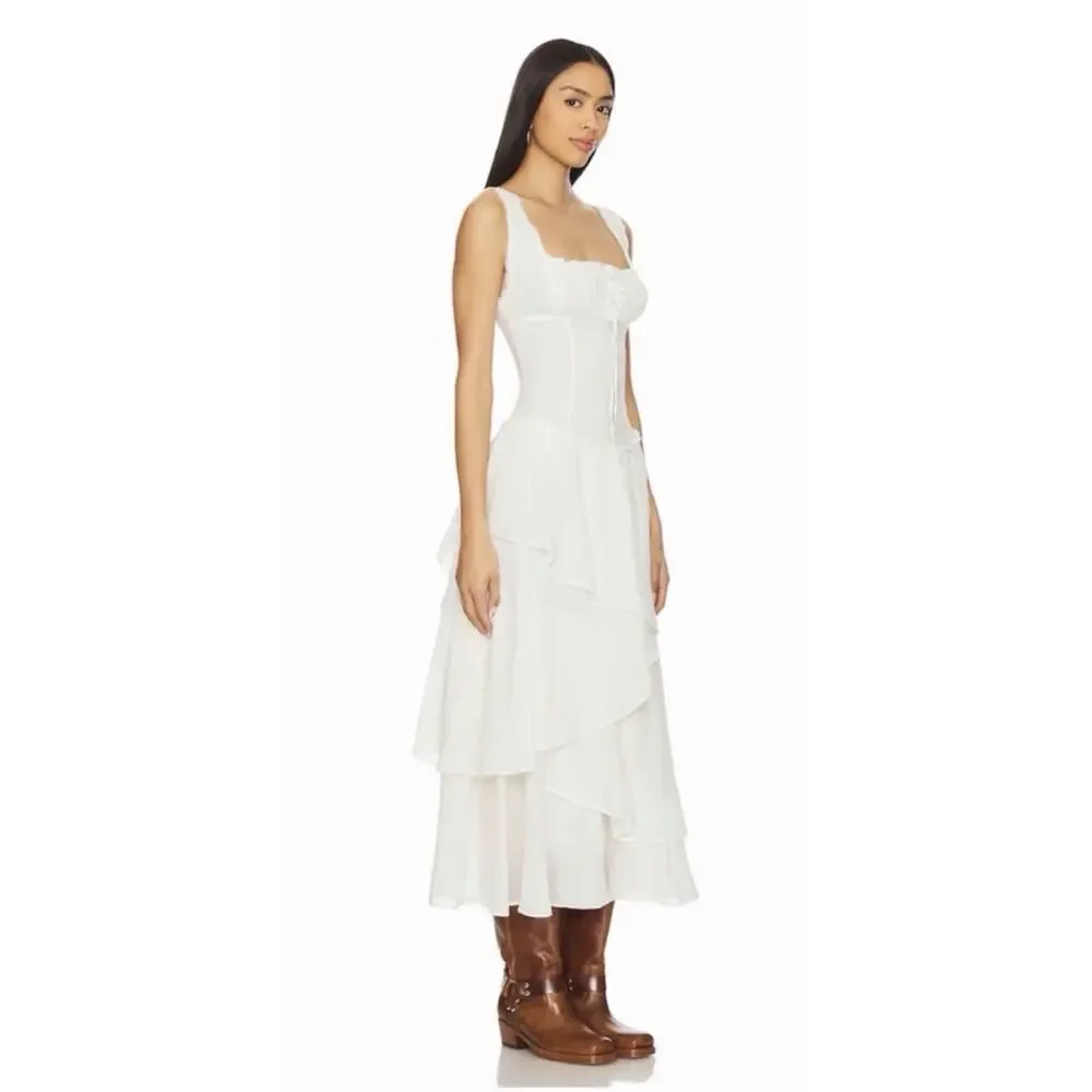 NWT FREE PEOPLE In My Dreams Tiered Midi Dress •S• Ivory Corset Top Gauze $148